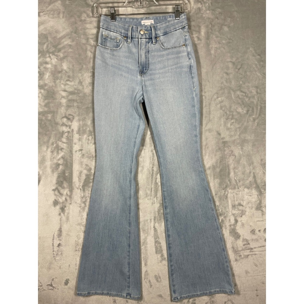 Good American Good Legs Flare Jeans Light Wash Mid Rise Size 2 26 GLFDVD10T